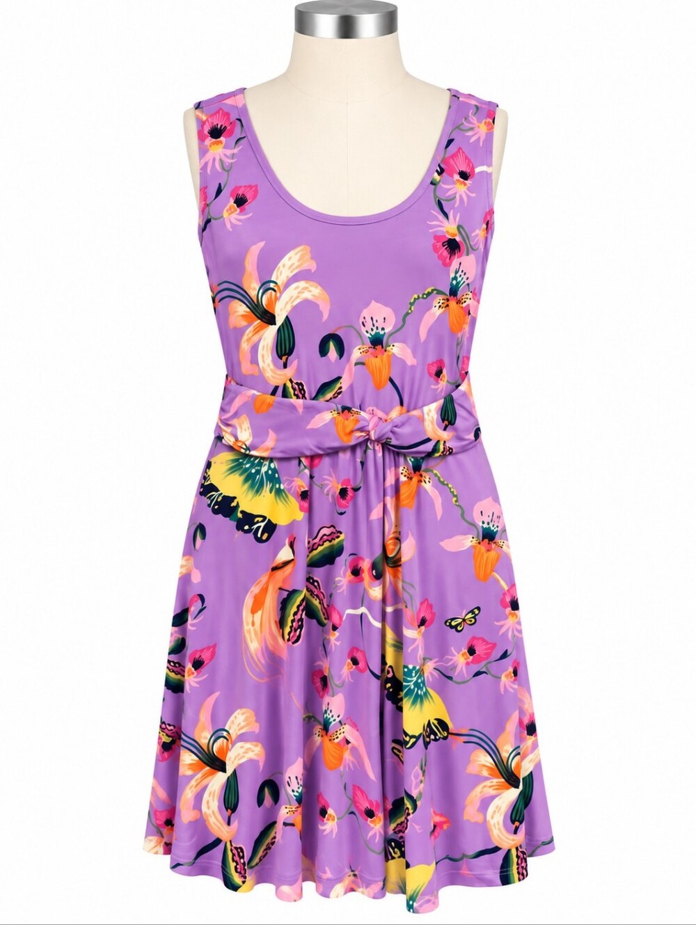 Soma Purple Tropical Floral Knit Pullover Midi Dress Sz XXL-Resortwear Vacay